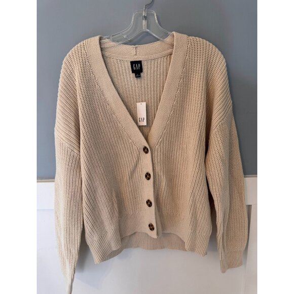 New Gap Button-front V-neck Cardigan In Beige Chino Womens Size Large - Picture 2 of 9